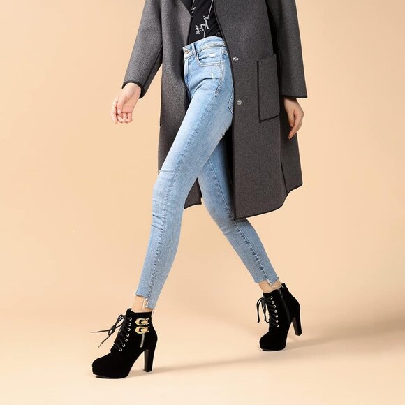 Women's Black Susanny High Heel Platform for Sexy Lace Up Mid Calf Boots - Picture 4 of 7